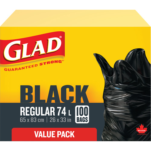 74L Garbage Bags, Regular, 26" W x 33" L, Black Kelford