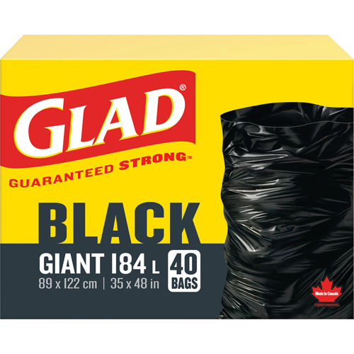 184L Garbage Bags, Regular, 35" W x 48" L, Black Kelford