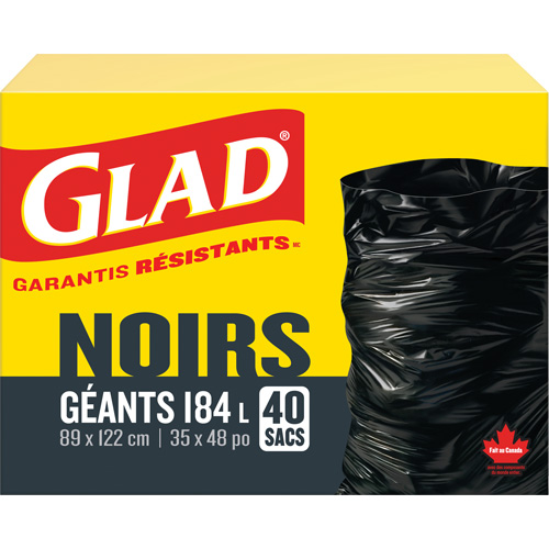 184L Garbage Bags, Regular, 35" W x 48" L, Black Kelford