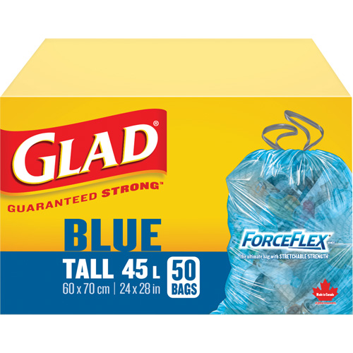 45L Recycling Bags, Regular, 24" W x 28" L, Blue Kelford