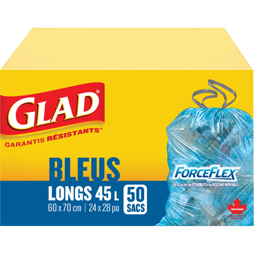 45L Recycling Bags, Regular, 24" W x 28" L, Blue Kelford