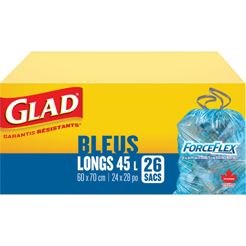 45L Recycling Bags, Regular, 24" W x 28" L, Blue Kelford