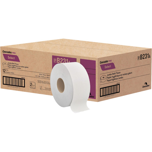 Papier toilette Pro Select, Rouleau G&eacute;ant, 2 Pli, Longueur 750', Blanc Kelford