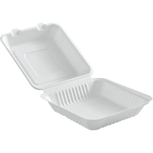 Contenants &agrave; charni&egrave;re pour nourriture compostable, Bagasse, Carr&eacute;e Kelford