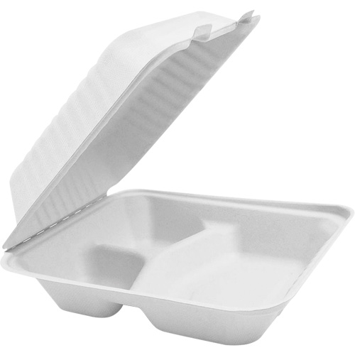 Compostable Hinged Food Containers with Compartments, Bagasse, Square Kelford