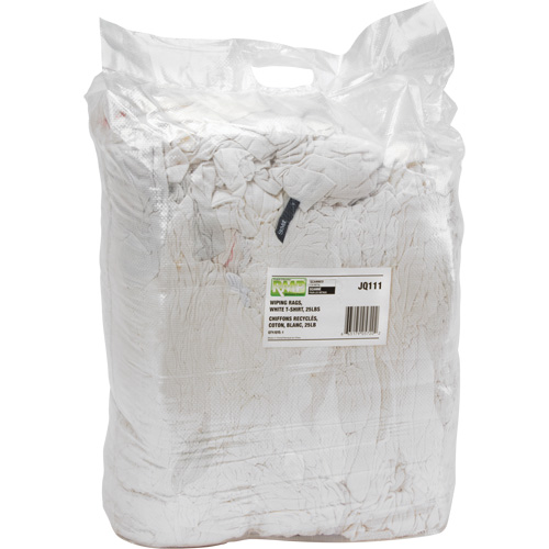 Recycled Material Wiping Rags, Cotton, White, 25 lbs. Kelford