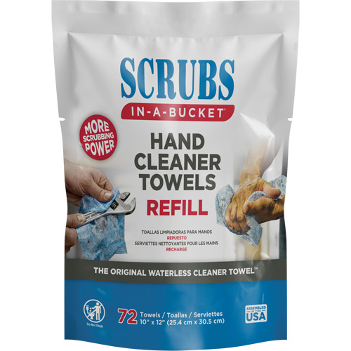 Hand Cleaner Towels Refill Pack, 72 Wipes, 10" x 12" Kelford