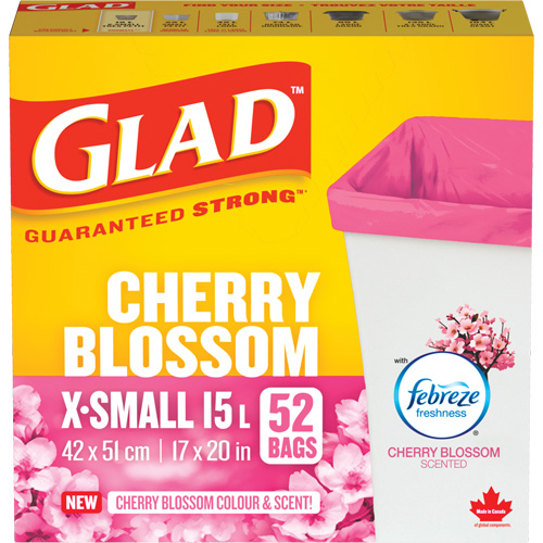Sacs parfum&eacute;s et de couleur fleur de cerisier de Glad, Fort, 17" la x 20" lo, Rose, Capacit&eacute; 15 L (3,96 gal) Kelford
