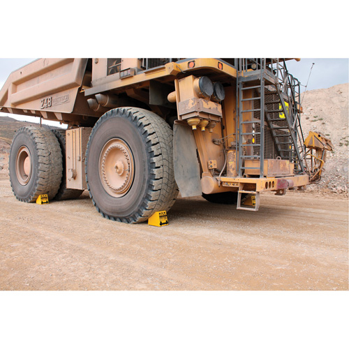 Checkers Safety Heavy-Duty Ultra Class Mining Wheel Chock, HDPE, Yellow, 14-1/2" W x 17-1/2" D x 16" H Kelford