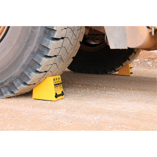 Checkers Safety Heavy-Duty Ultra Class Mining Wheel Chock, HDPE, Yellow, 14-1/2" W x 17-1/2" D x 16" H Kelford