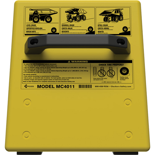 Checkers Safety Heavy-Duty Ultra Class Mining Wheel Chock without Bracket, HDPE, Yellow, 14-1/2" W x 17-1/2" D x 16" H Kelford