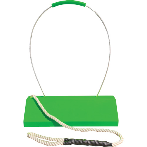 Cale de roue pour avion Checkers Safety SafeRay avec poign&eacute;e ergonomique &agrave; cordage en boucle, Ur&eacute;thane, Vert fluorescent, 24" la x 8" p x 6" h Kelford