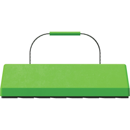 Cale de roue pour avion Checkers Safety SafeRay avec poign&eacute;e &agrave; c&acirc;ble & patin en caoutchouc, Ur&eacute;thane, Vert fluorescent, 24" la x 8" p x 6" h Kelford
