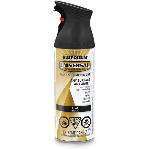 Universal&reg; Enamel Paint & Primer In One, Black, Very Flat, Aerosol Can Kelford