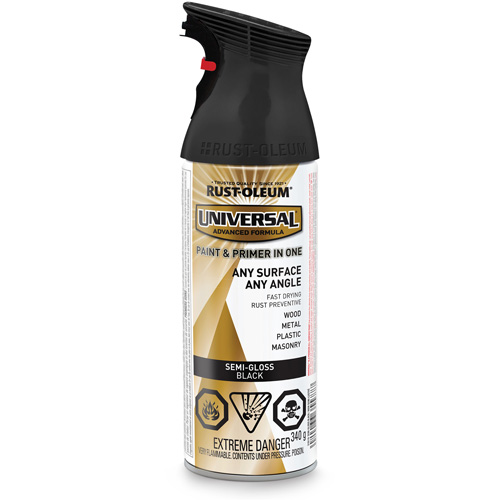 Universal&reg; Enamel Paint & Primer In One, Black, Semi-Gloss, Aerosol Can Kelford