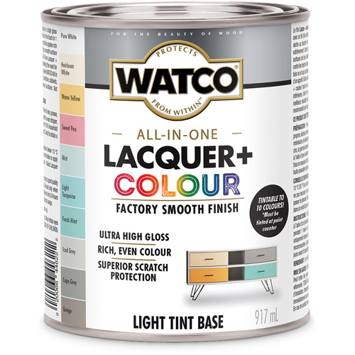 Composant de base clair pour finition laqu&eacute;e + couleur tout-en-un Watco, 946 ml, Base &agrave; ton clair, Tr&egrave;s brillant Kelford