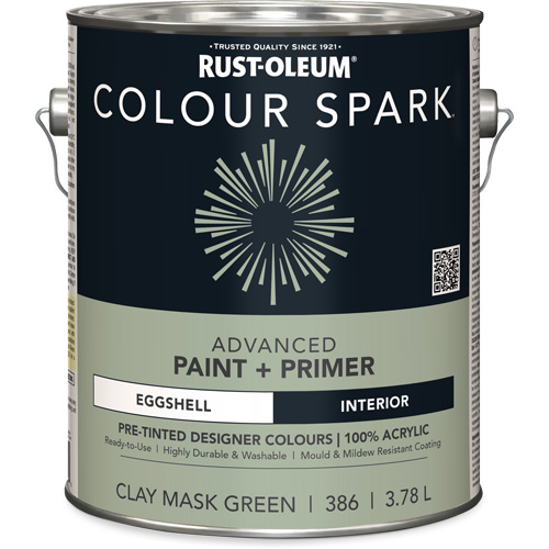 Colour Spark Interior Pre-Tinted Paint + Primer Wall Paint, Clay Mask Green, Eggshell, 3.78 L, Gallon Kelford