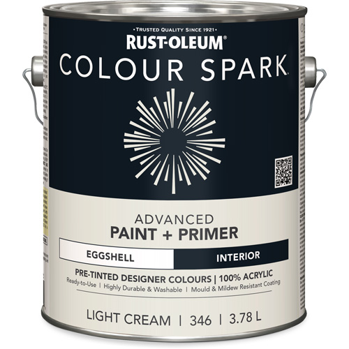 Peinture int&eacute;rieure pr&eacute;teint&eacute;e + appr&ecirc;t mural Colour Spark, Coton blanc, Semi-brillant, 3,78 L, Gallon Kelford