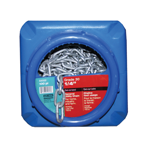 Hot-Dipped Galvanized Chains, Carbon Steel, 1/4" x 100' (30.4 m) L, Grade 30, 1100 lbs. (0.55 tons) Load Capacity Kelford