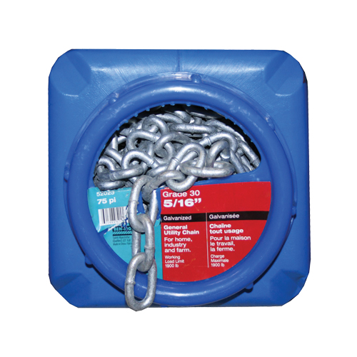 Chaînes galvanis&eacute;es par immersion &agrave; chaud, Acier au carbone, 5/16" x 75' (22,9 m) l, Calibre 30, Charge d'utilisation 1900 lb (0,95 tonne) Kelford