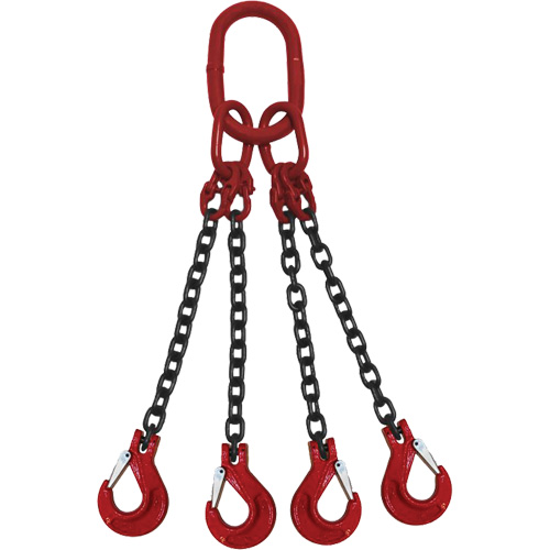 Chain Sling, Grade 80 Chain, Quadruple Legs, Oblong & Slip Hooks, 9/32" x 8' Kelford