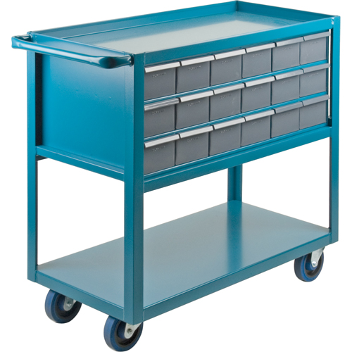 Drawer Shelf Cart, 1200 lbs. Capacity, Steel, 18" x W, 35" x H, 36" D, Rubber Wheels, All-Welded, 18 Drawers Kelford