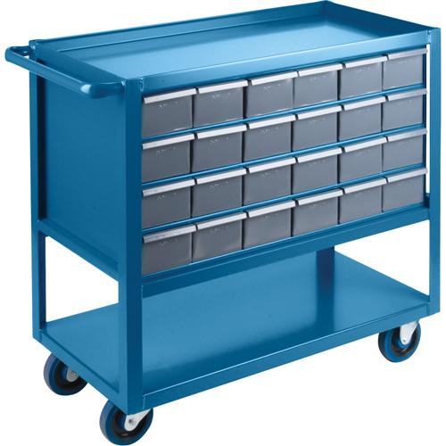 Drawer Shelf Cart, 1200 lbs. Capacity, Steel, 18" x W, 35" x H, 36" D, Rubber Wheels, All-Welded, 24 Drawers Kelford