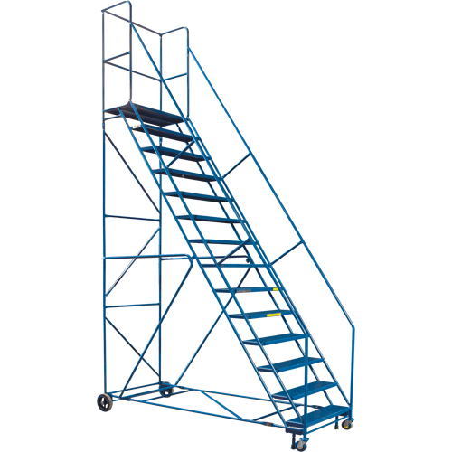 Escabeau roulant certifi&eacute; par la CSA avec pied verrouillable, 14 marches, Largeur de la marche 30", Hauteur de la plateforme 128", Acier Kelford