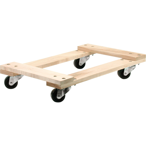 Wood Dollies - Medium-Duty, Polyolefin Wheels, 900 lbs. Capacity, 18" W x 30" D x 7" H Kelford