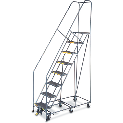 &eacute;chelles Pivotantes A/Roulettes Au Centre, 9 marches, Largeur de la marche 24", Hauteur de la plateforme 90", Acier Kelford