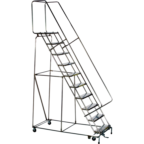 &eacute;chelles roulantes &agrave; marche verrouillable, 8 marches, Largeur de la marche 24", Hauteur de la plateforme 80", Acier inoxydable Kelford