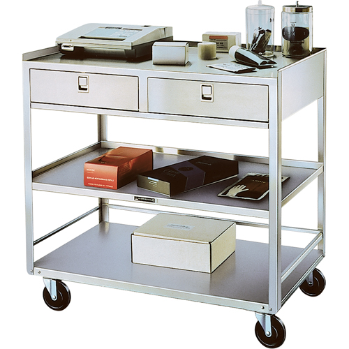 Stainless Steel Equipment Stands, 300 lbs. Capacity, Stainless Steel, 20"/20-1/8" x W, 35" x H, 37"/36-3/8" D, Knocked Down, 2 Drawers Kelford