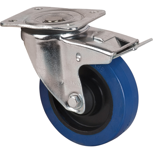Roulette bleue, Pivotant avec frein, 5" (127 mm), Caoutchouc, 400 lb (181 kg) Kelford
