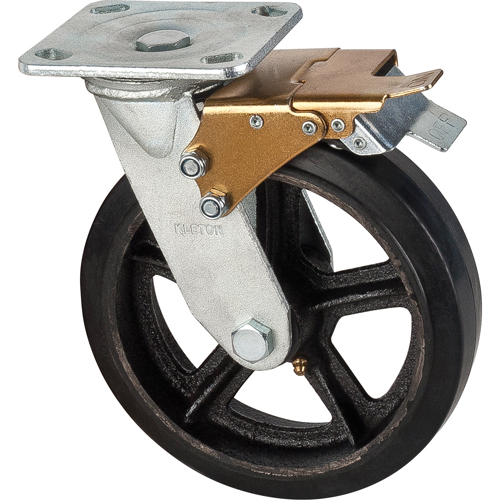 Mold-on Caster, Swivel with Brake, 8" (203.2 mm), Rubber, 660 lbs. (299 kg.) Kelford