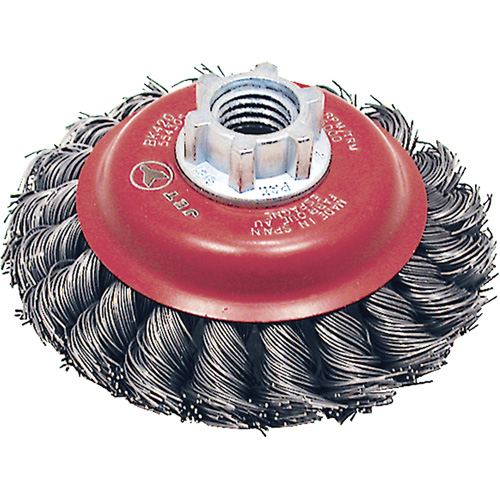 BK420T Knot Twisted Conical Brush, 4" Dia., 0.02" Fill, 5/8"-11 Arbor, Steel Kelford