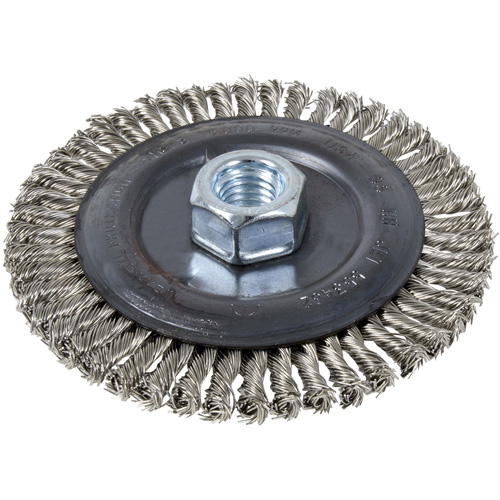 Brosse pour cordon de soudure, Dia. 5", Fils 0,022", Arbre 5/8"-11, Acier inoxydable Kelford
