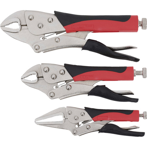 Cushion Grip Locking Plier Set, 6"/10"/7" Length, Curved Jaw/Long Nose Kelford