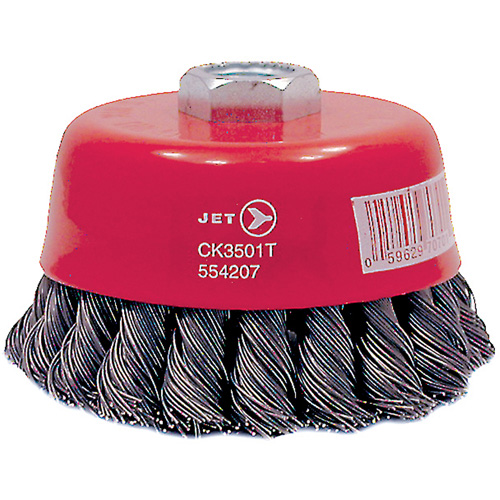 Brosse boisseau &agrave; fils nou&eacute;s torsad&eacute;s haute performance CK3501T, Dia. 3-1/2", Fils 0,02", Arbre 5/8"-11, Acier Kelford