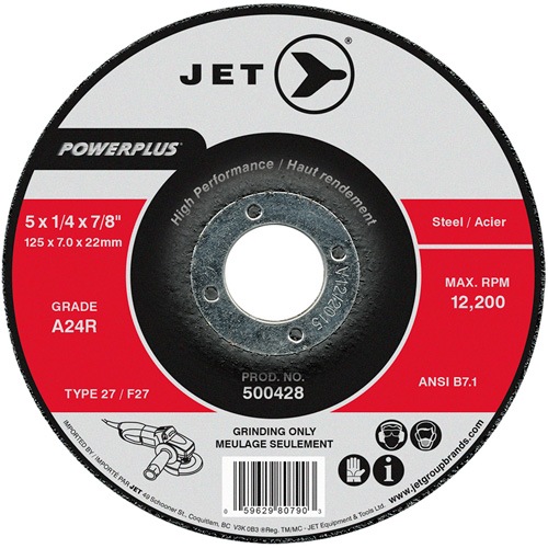 Powerplus&reg; Depressed Centre Grinding Wheel, 5" x 1/4", 7/8" Arbor, Type 27/F27, Aluminum Oxide, 12200 RPM Kelford