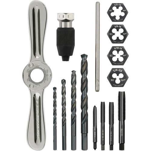 Tap and Die Set with Hex-Lok 2-in-1 Handle, 15 Pieces Kelford