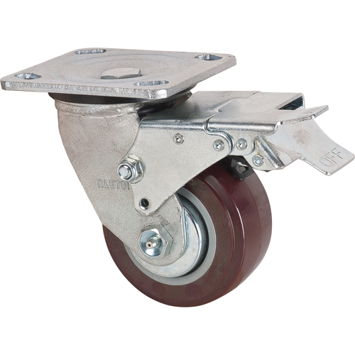 Caster, Swivel with Brake, 4" (101.6 mm), Polyurethane, 550 lbs. (249.5 kg.) Kelford