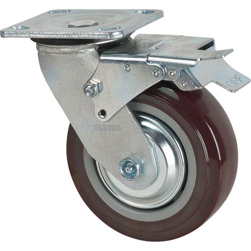 Caster, Swivel with Brake, 6" (152.4 mm), Polyurethane, 850 lbs. (385 kg.) Kelford