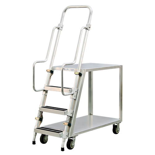 Aluminum Stock Picking Ladder Cart, Aluminum, 22" W x 51-1/2" D, 2 Shelves, 800 lbs. Capacity Kelford