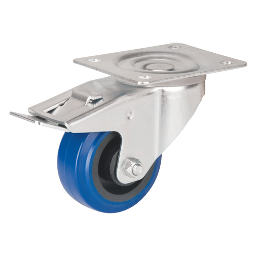 Blue Caster, Swivel with Brake, 3" (76 mm), Rubber, 285 lbs. (129 kg.) Kelford