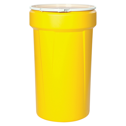 Baril emboîtable en poly&eacute;thyl&egrave;ne, 30 gal. US (25 gal. imp.), Dessus ouvert, Jaune Kelford