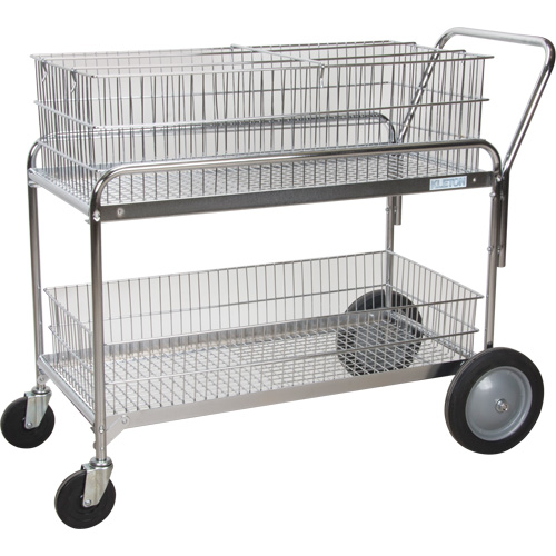 Wire Mesh Office Mail Cart, 250 lbs. Capacity, Chrome, 23" D x 42" L x 38" H, Chrome Plated Kelford