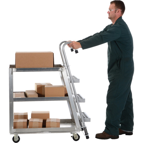 Chariot de pr&eacute;l&egrave;vement de stock, Aluminium, 21-7/8" la x 40" p, 3 tablettes, Capacit&eacute; 660 lb Kelford