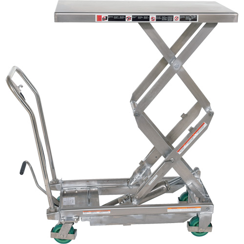 Manual Hydraulic Scissor Lift Table, 36-1/4" L x 19-3/8" W, Stainless Steel, 600 lbs. Capacity Kelford