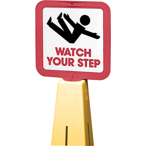 "Watch Your Step" Traffic Cone Message Label, Adhesive, English with Pictogram Kelford