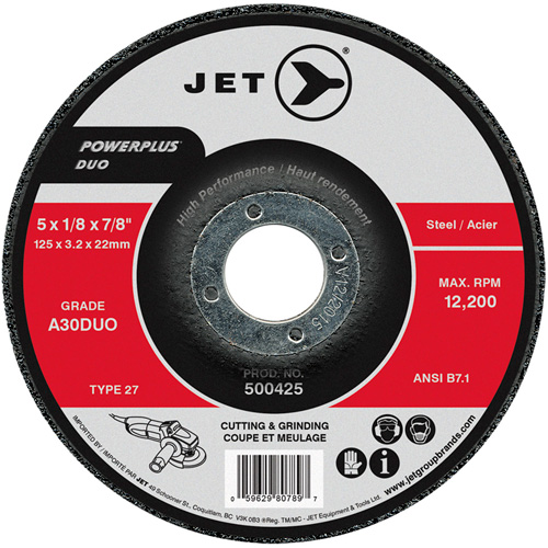 Meule/disque de coupe POWERPLUS DUO, 5" x 1/8", Arbre de 7/8", Type 27, Grain de A30DUO Kelford
